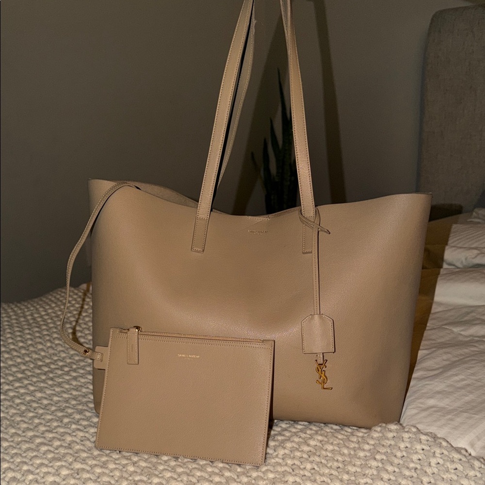 YSL Dark Beige Shopper Tote Bag